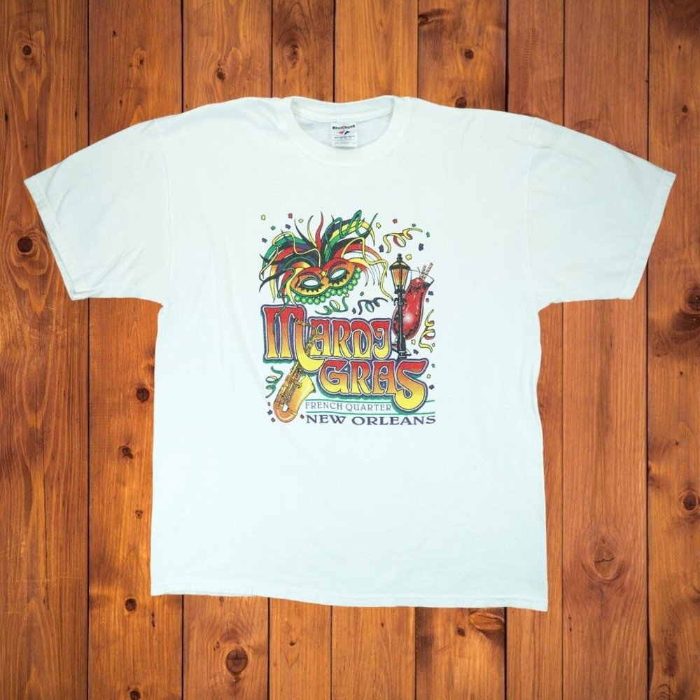 Jerzees Heavyweight Cotton Men's‎ Size XL White Mardi Gras New Orleans Tee Shirt